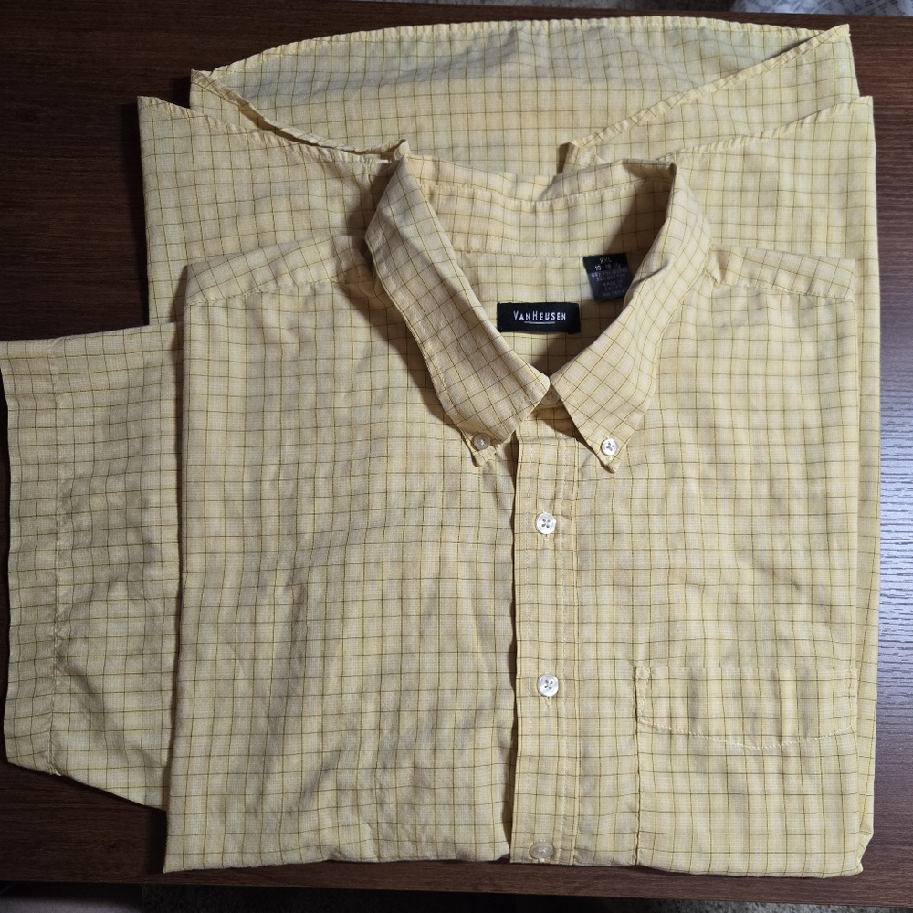 Van Heusen Yellow Checkered Men's Shirt, Size XXL, 18-18 1/2.